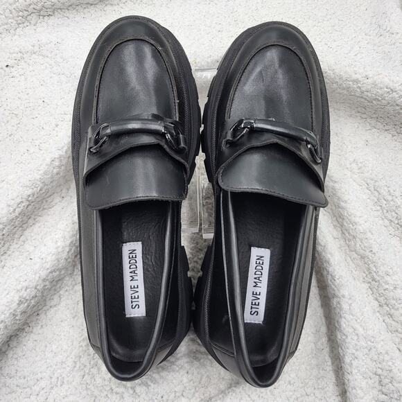 NEW Steve Madden Chunky Lug Sole Black Slip On Platform Shoes size10M - Picture 2 of 6